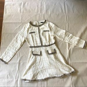 Off white tweed long sleeve mini dress small